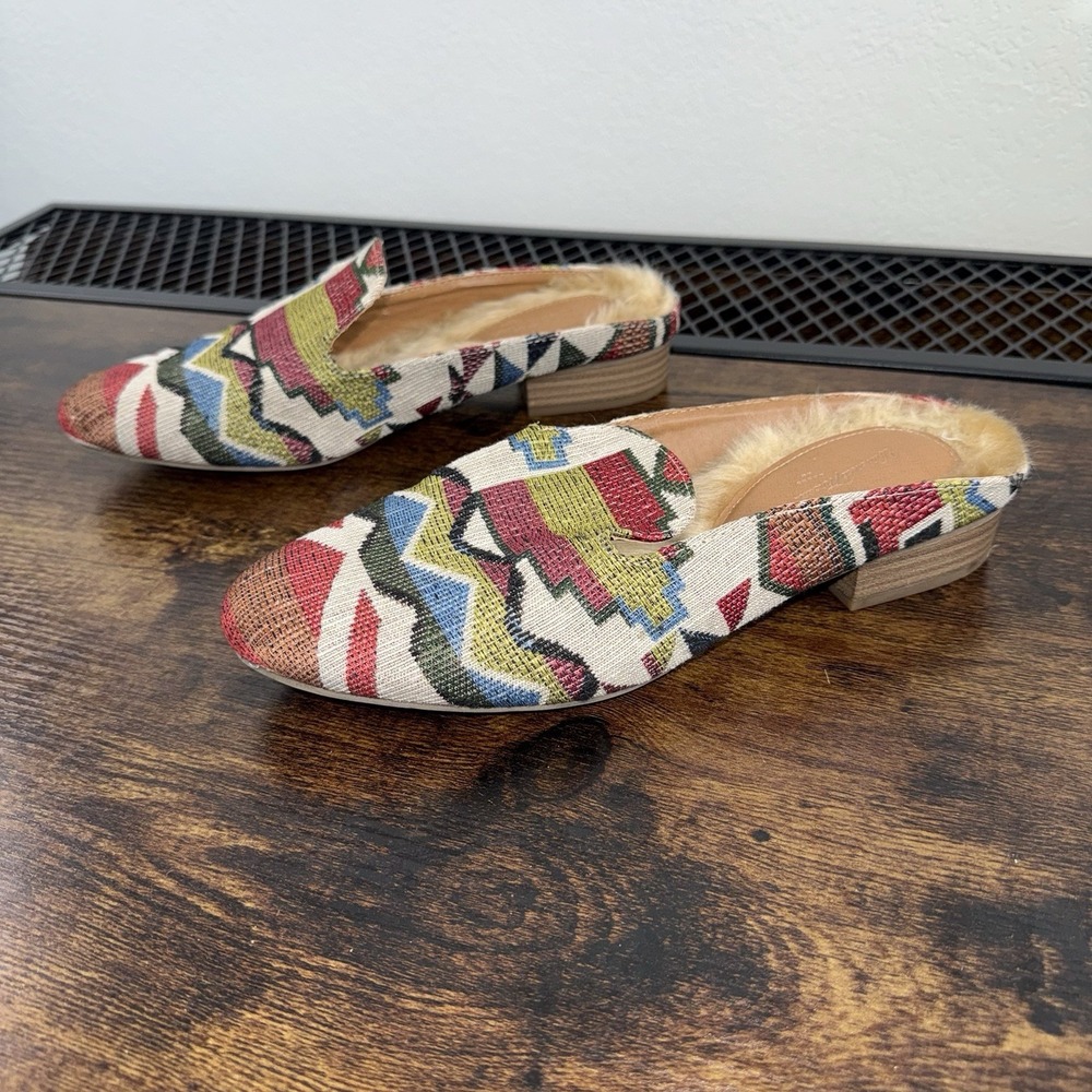 Women's Southwestern Mule Loafers Faux Fur Lined Slip On Shoes Size 9 Boho Aztec